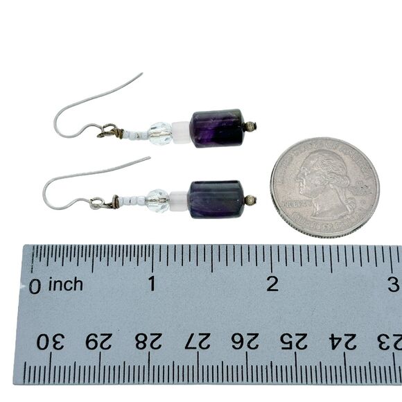 Vintage Silver Tone Amethyst And Crystal Dangle Earrings - Picture 3 of 4
